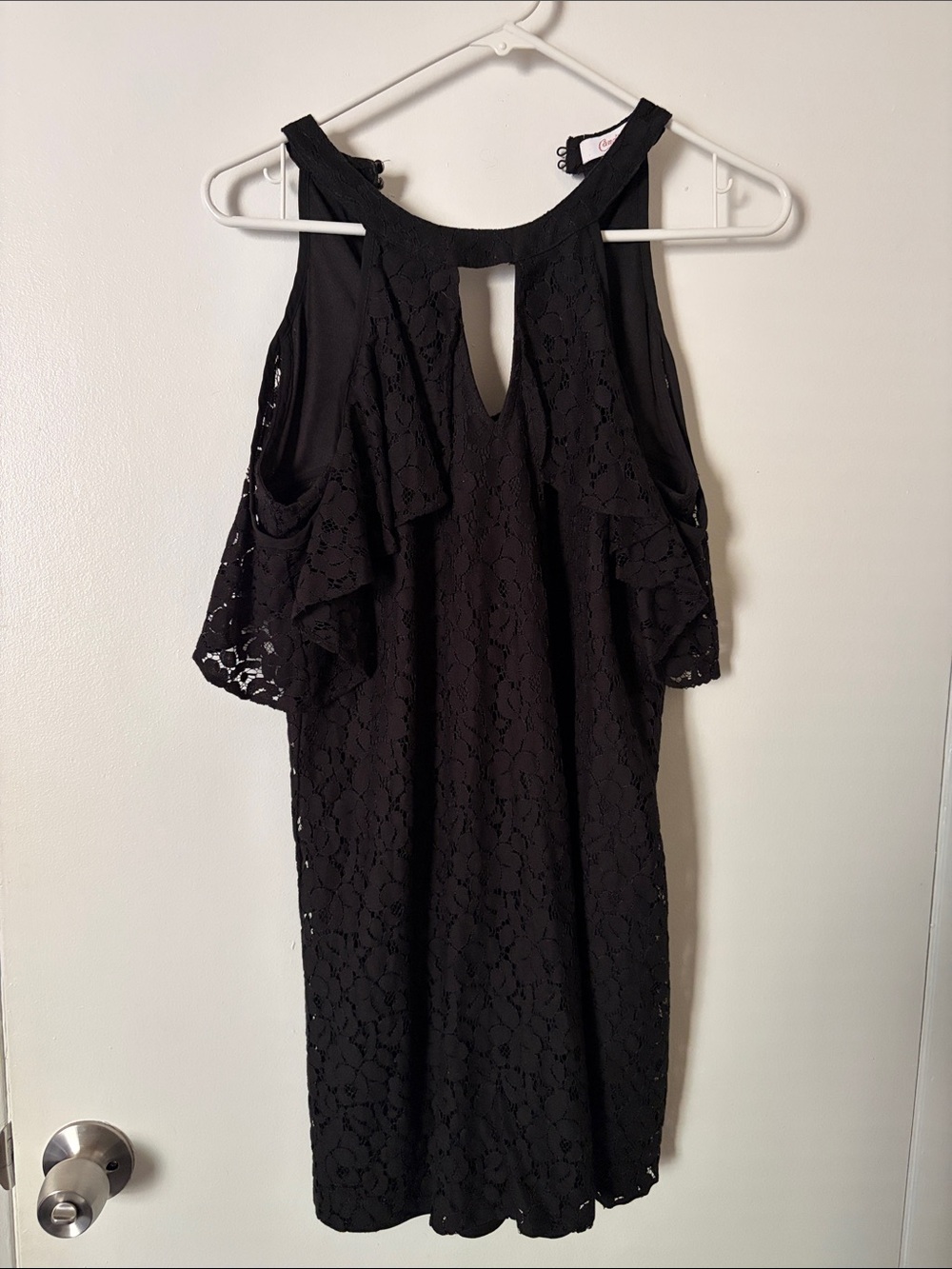 Candie's Black Lace Cold-Shoulder Keyhole Dress